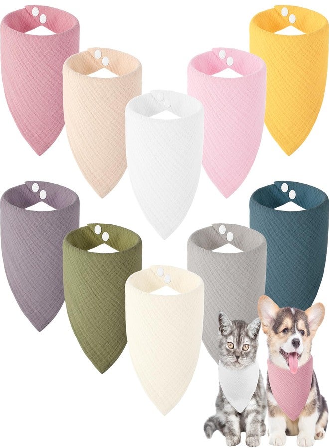 Bunnycool 10 Pcs Muslin Cotton Triangle Bandanas Reversible Pet Bibs Scarf Dog Scarves with Two Snaps Apparel Accessories Kerchief for Small to Medium Puppy Cat(Light & Bright Color) - Image 1